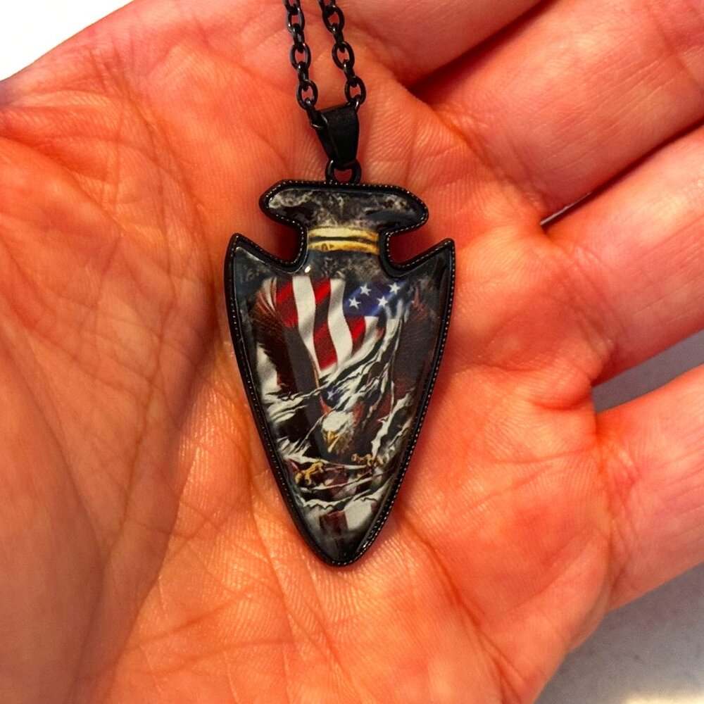 SALE! 250th USA Patriotic American Flag & Eagle Arrowhead Pendant Chain Necklace